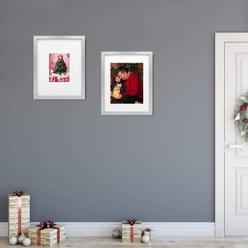KINLINK 11x14 Picture Frame Light Grey, Solid Wood Frames with Acrylic Plexiglass for Pictures 5x7/8x10 with Mat or 11x14 without Mat,Tabletop and Wall Display Set of 4 - Image 5